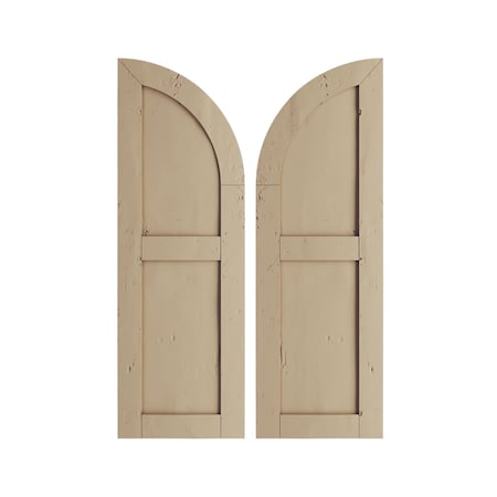 Knotty Pine 2 Equal Flat Panel W/Quarter Round Arch Top Faux Wood Shutters, 15W X 48H